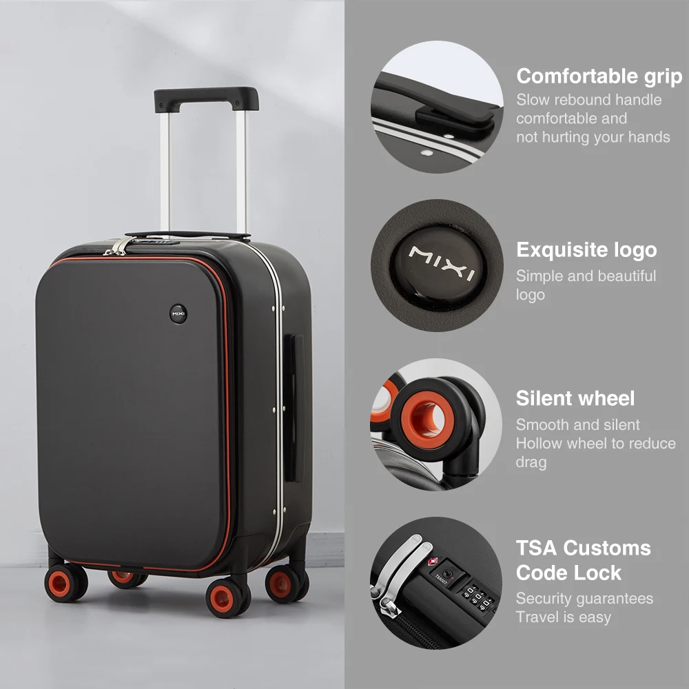 Mixi New Innovative Design Suitcase Carry On Hardside Rolling Luggage PC Spinner Wheels Trolley Case Aluminum Frame