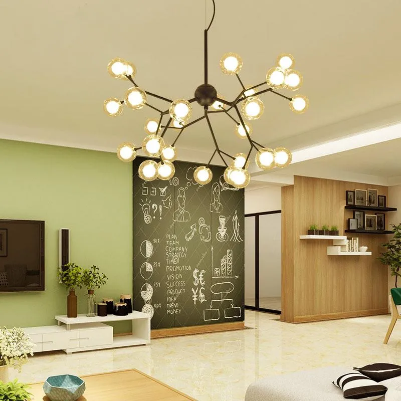 Clear Glass bubble chandelier Lighting Itlian Design tree branch chandelier Black Iron Body Retro Vintage Chandelier