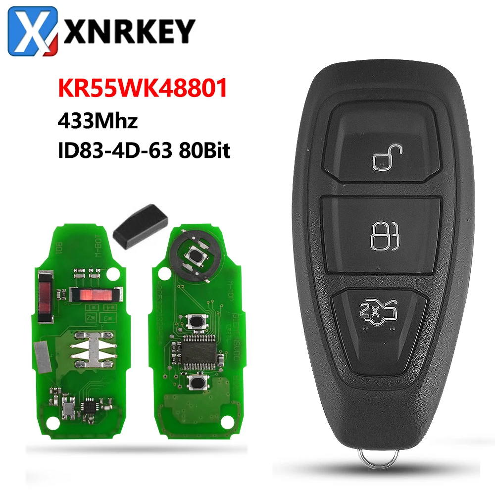 

XNRKEY 3 Button Remote Key 4D60/4D63/ID49 Chip 433Mhz ​FCC KR55WK48801 for Ford Focus Fiesta Mondeo C-Max Kuga 2011-2015 Car Key