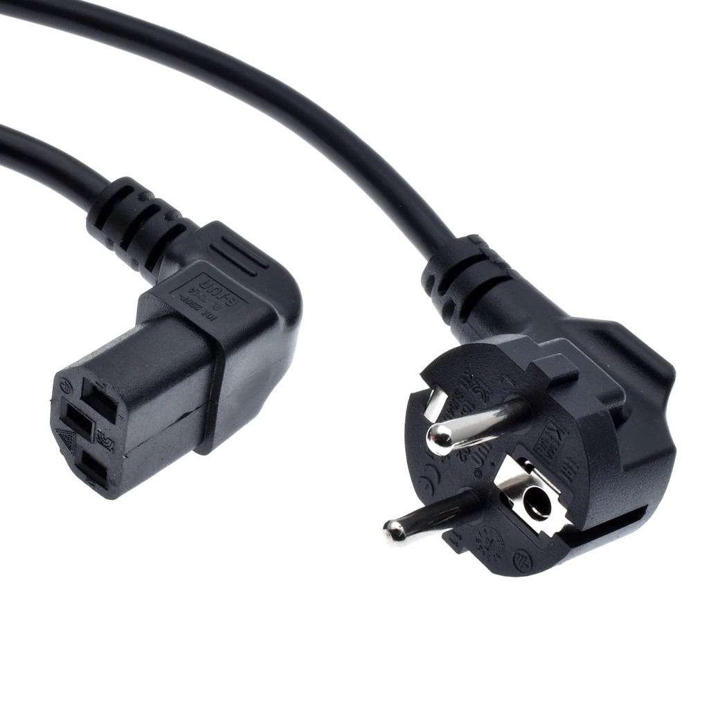 Angled C13 Computer EU Power Cable European Type F Adapter Plug to IEC C13 Extension Cord For Monitor PDU Antminer Printer 1m