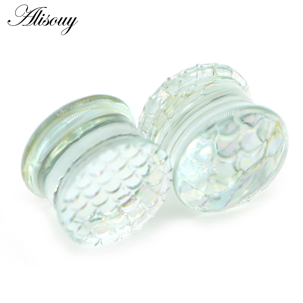 Alisouy 2PC Fashion Transparent Round Glass Ear Plugs Tunnel Strechers Expander Unisex Fake Earrrings Gift Piercing Body Jewelry