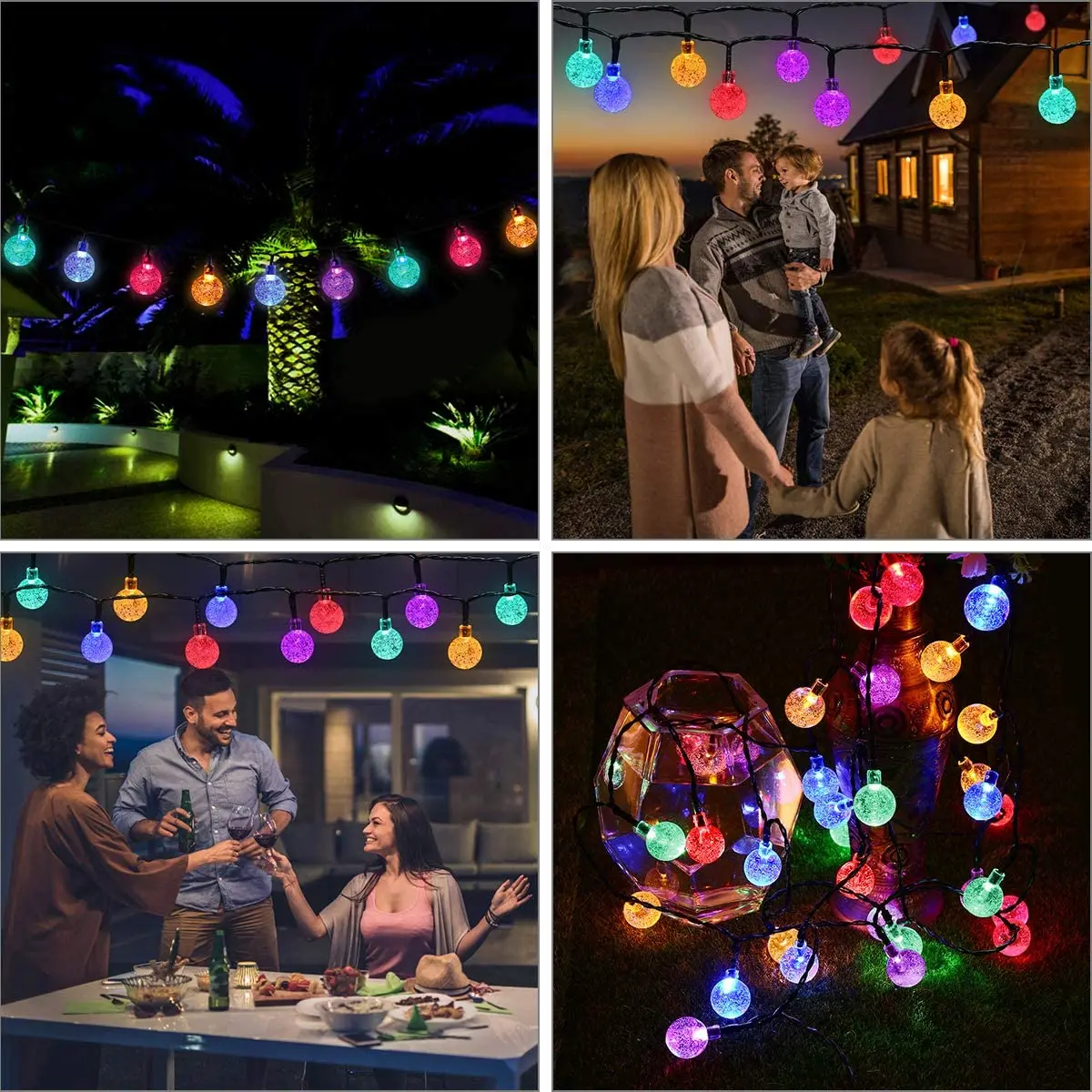 Luci Decorative per esterni multicolore 7M 50LED 8 modalità pannello solare a bolle di cristallo a sfera LED Fairy Garden Globe String Lights