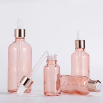 10pcs/lot rose-gold cap pink glass dropper pipette bottles essence liquid essential/massage oil refillable container