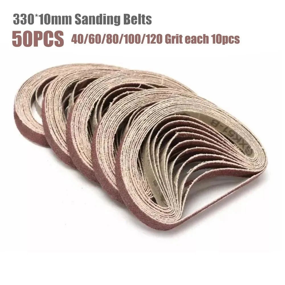 50pcs/Set Sanding Belts Abrasive Bands For 10x330mm Sanders File Sanders Belt Sander Abrasive Tools Wood Soft Metal Polishing