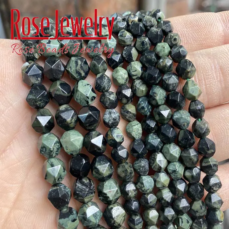 Natural Faceted Green Kambaba Jaspers Beads For Jewelry Making DIY Bracelet Accessories 15