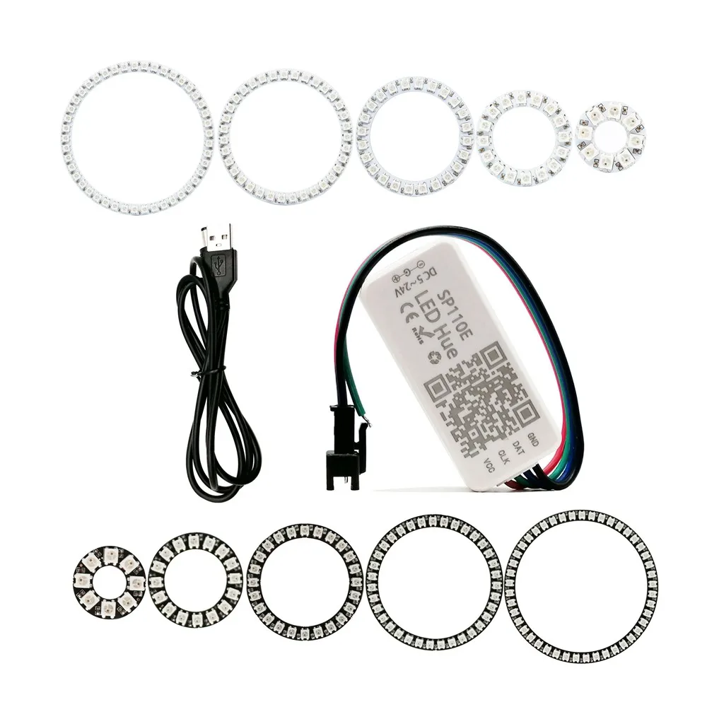 WS2812B Led 8/16/24/35/45Leds Pixel SP110E Controller Kit Gyverlamp RGB Ring Individul AddressabIe WS2812 IC BuiIt-in Lights 