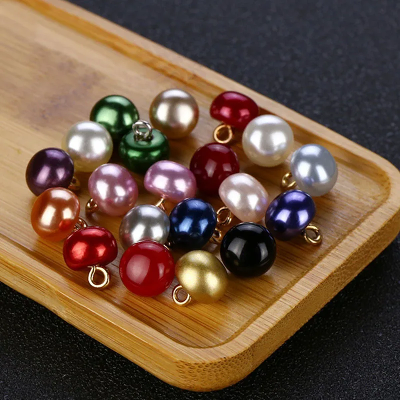 10pcs/lot Size:10mm Colorful Pearl Buttons Metal Shank Mushroom Button for Clothing Shirt Sewing Decoration Supplies(SS-2585)