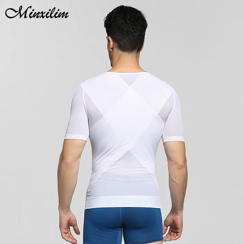 Minxilim Man Undershirt Seamless Slimming Body Shaper Men\'s Compression Shirt Shaperwear Workout Clothes Abs Abdomen Slim Tees