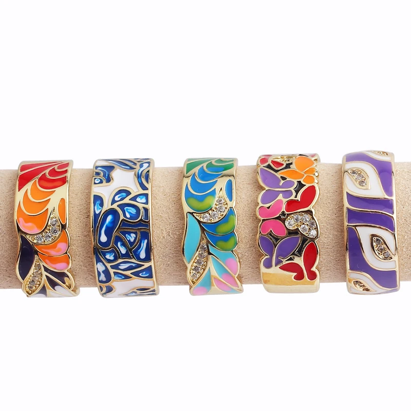 New Design Butterfly Flower Butterfly Enamel Adjustable Wide Band Rings For Women Vintage Open Ring Colorful Jewelry