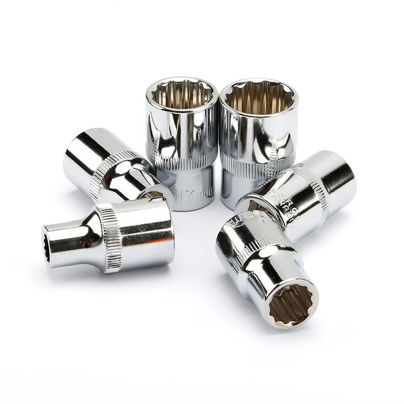 6Pcs 12 Point 1/2 Inch Drive Sockets Set Metric Mirror Socket for Wrench Cr-V Steel 8 10 12 14 17 19mm