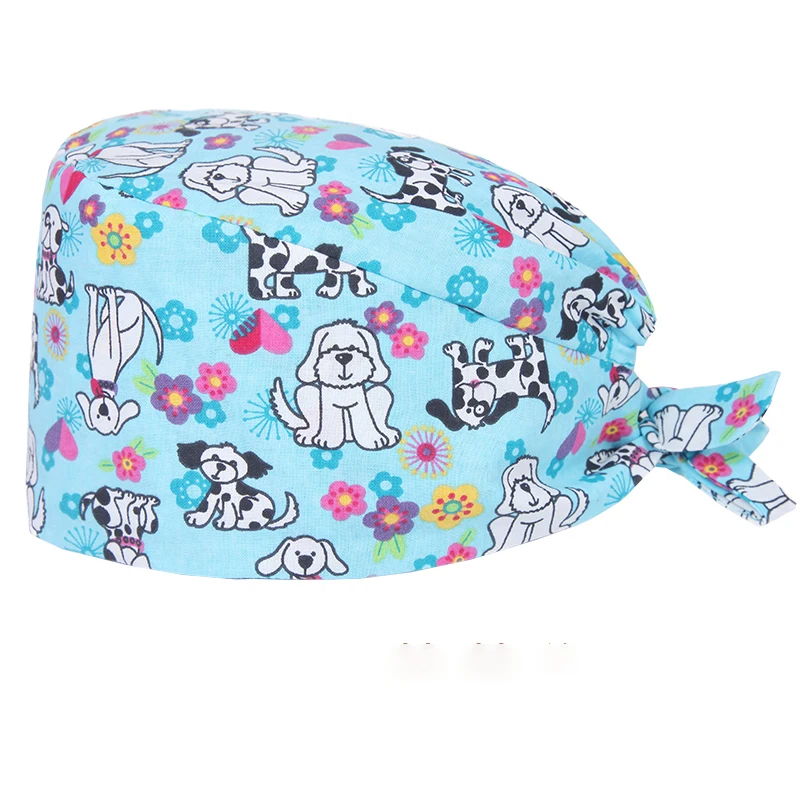 

New Unisex cotton lab hat Cartoons print hats adjustable Scrub hat beauty salon nursing cap laboratory pet shop Scrub Cap