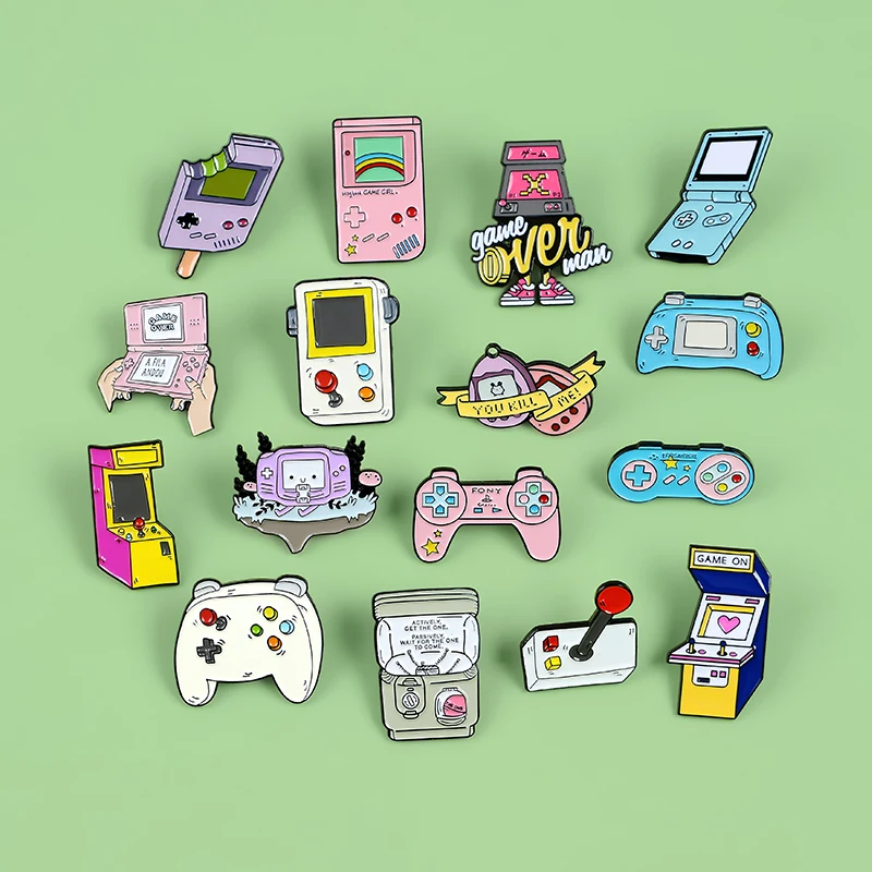 Jeu d\'arcade rétro en émail, épingles Collections dessin animé années 90, bijoux broches en Denim, chemise, col, Badge, revers, cadeaux pour amis