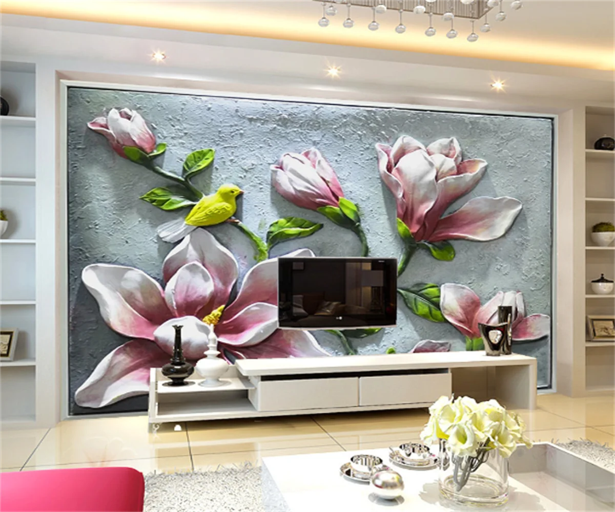 

Southeast Asia custom 3D wallpaper mural flower and bird relief background wall covering home decoration photo photo wallpaper