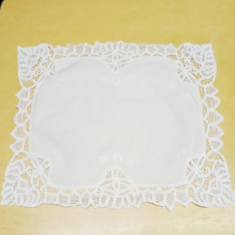 Napperons de Table en coton blanc 14x20 pouces, Set de 12 mouchoirs, napperons en dentelle faits à la main, pour un dîner élégant