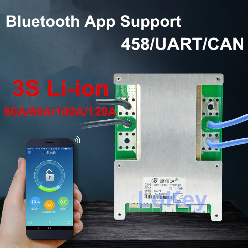 BMS 3S 12V 60A 80A 100A 120A Lithium li-ion lipo balance BMS with communication UART android Bluetooth App PC software GPRS