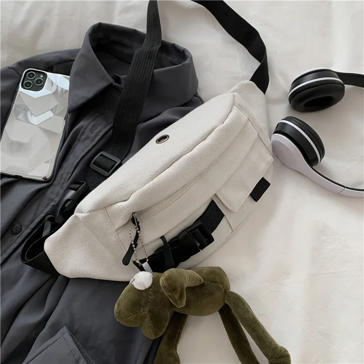 Waist Bags Casual Functional Money Phone Pouch Belt Bag Female Canvas Banana Bag Fanny Pack Cargo Harajuku Fashion Ulzzang Daily