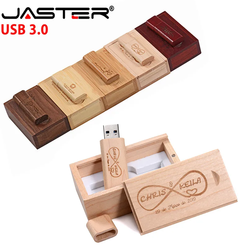 JASTER-thumb drive USB 3,0 de madera, almacenamiento externo creativo de 4GB/8GB/16GB/32GB/64GB (logotipo personalizado gratis), grabado láser