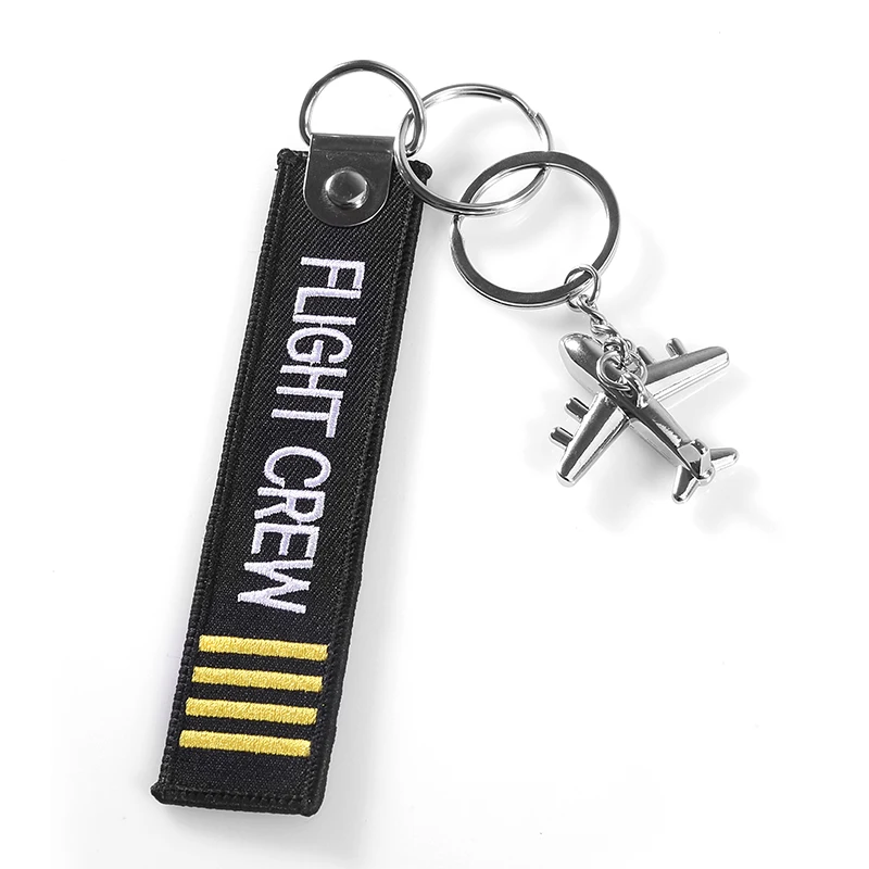 Flight Crew ENGINEER POLIT Embroidery Keychain Label with Metal Plane Key Chain for Aviation Gifts Car Keychains