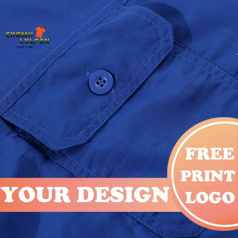 DIY Your logo or Photo Text Custom Workwear Men\'s Short Sleeve Industrial Work Shirt Two Pocket Workwear