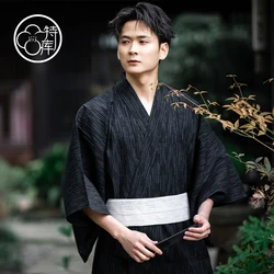 Traditional Japanese KIMONO Fashion YUKATA Summer Men Long Robes With Belt  95% Cotton Pajamas Set  Male Sleepwear Bathrobe