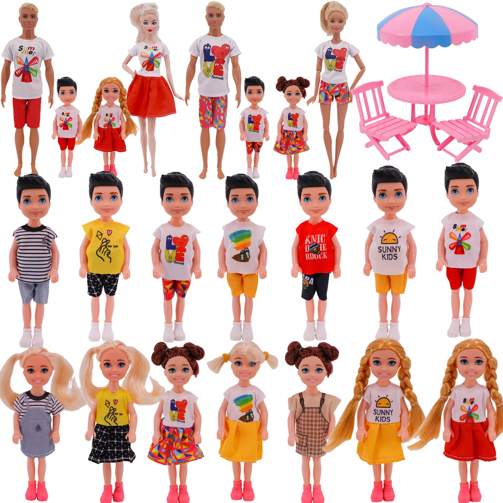 Barbiees&Keelly Doll Clothes Cute Keelly Doll And ClothesTable Umbrella Folding Chairs Accessories For Girl's Toys Gifts