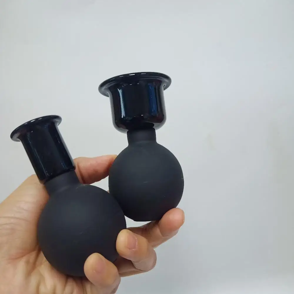 Black Facial Dedicated Face Lift Rubber Silicone Glass Vacuum Suction Massage Cupping Cups Jars