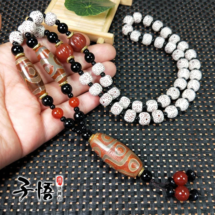 Agate Tibetan antique nine eye heavenly bead necklace with star moon Bodhi Buddha bead pumpkin bead sweater chain