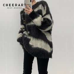 CHEERART Mohair Striped Oversized Sweater Pullover Women Winter 2020 Long Loose Knitted Sweater Korean Fashion Clothing