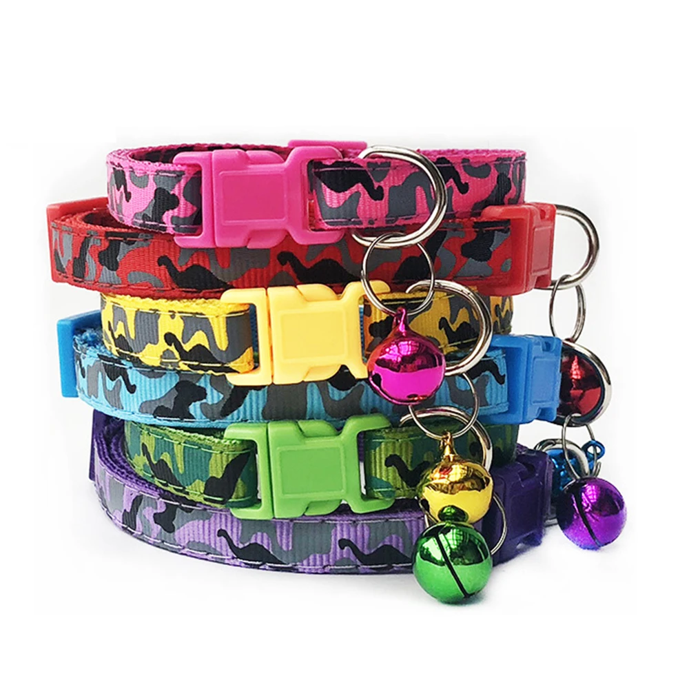 100Pcs Wholesale Collars for Cat Collar With Bell Adjustable Necklace Cat Puppy kitten Collar Dropshipping Pet Cats Collar Perro