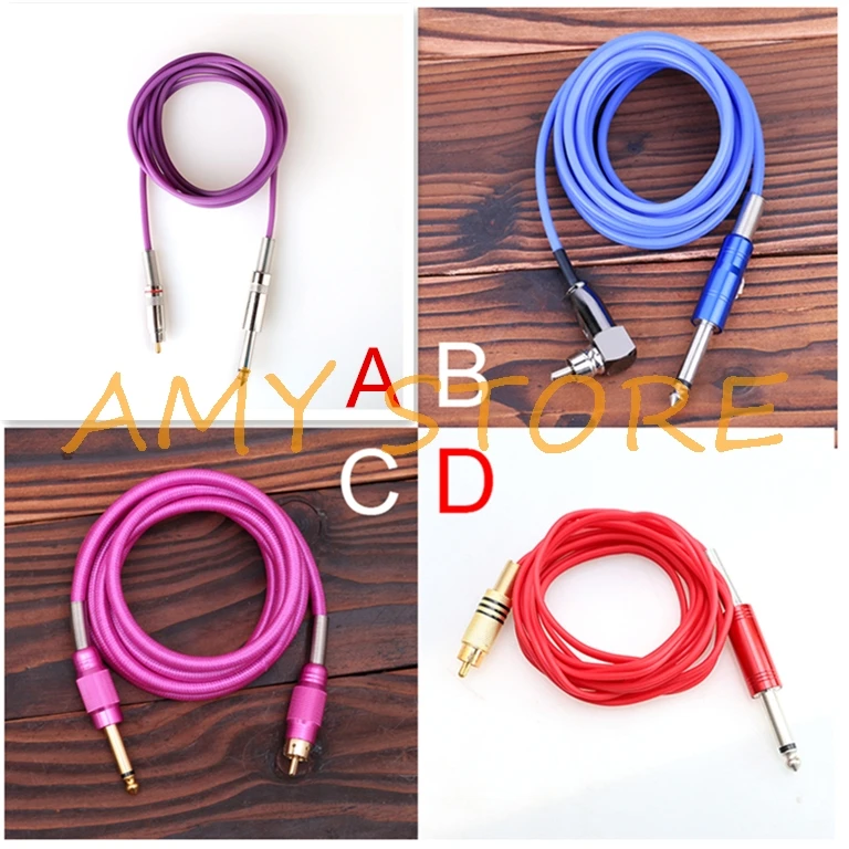 A and B D Type 6Ft 1.8m Red Black Blue Yellow Purple Flexible Silicone RCA Clip Cord Plug 1/4" Tattoo Machine Power Supply