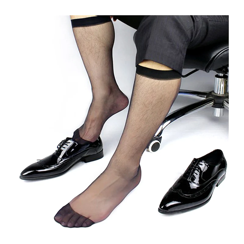 Men\'s Ultra Sheer Black Dress Socks Long Hose Visual Male TNT Suit Socks Formal Style