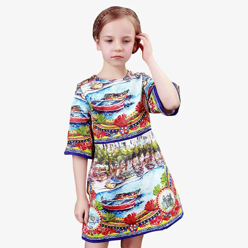 2020 Fashion Flowers Girls Summer Dress Short Sleeve Printed Dresses For Girls Party Birthday Girl Dress Vetement Enfant Fille