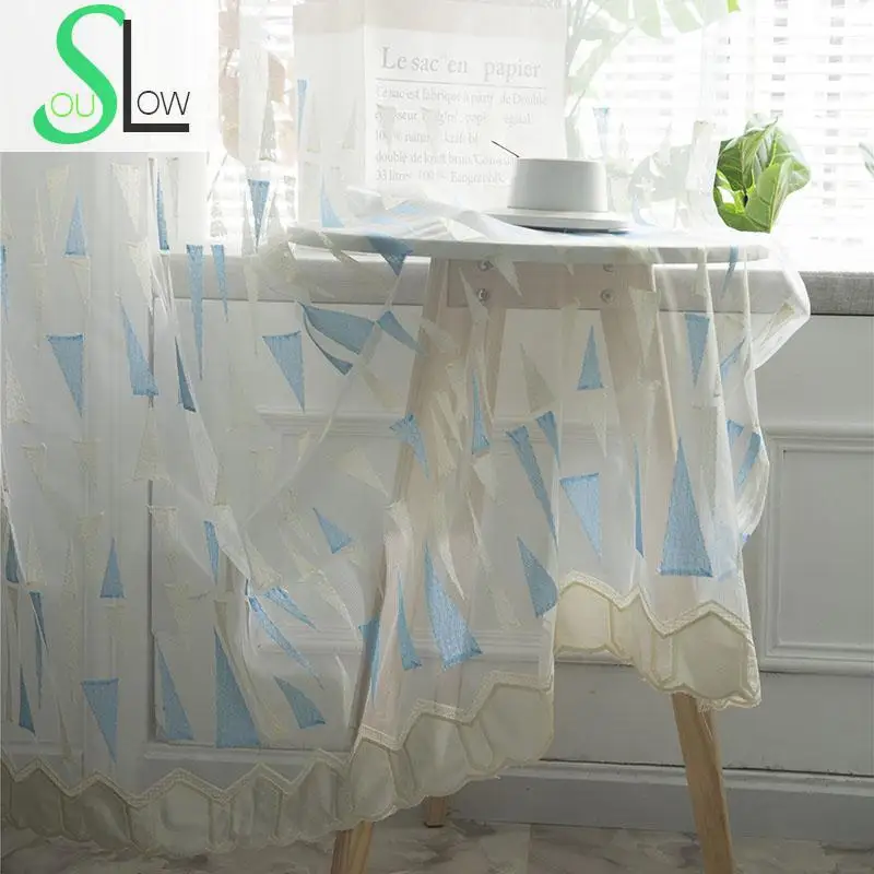 

Slow Soul Geometric Tulle Curtains For Living Room Curtain Bedroom Kitchen Drapes Sheer French Window Embroidered Door Luxury