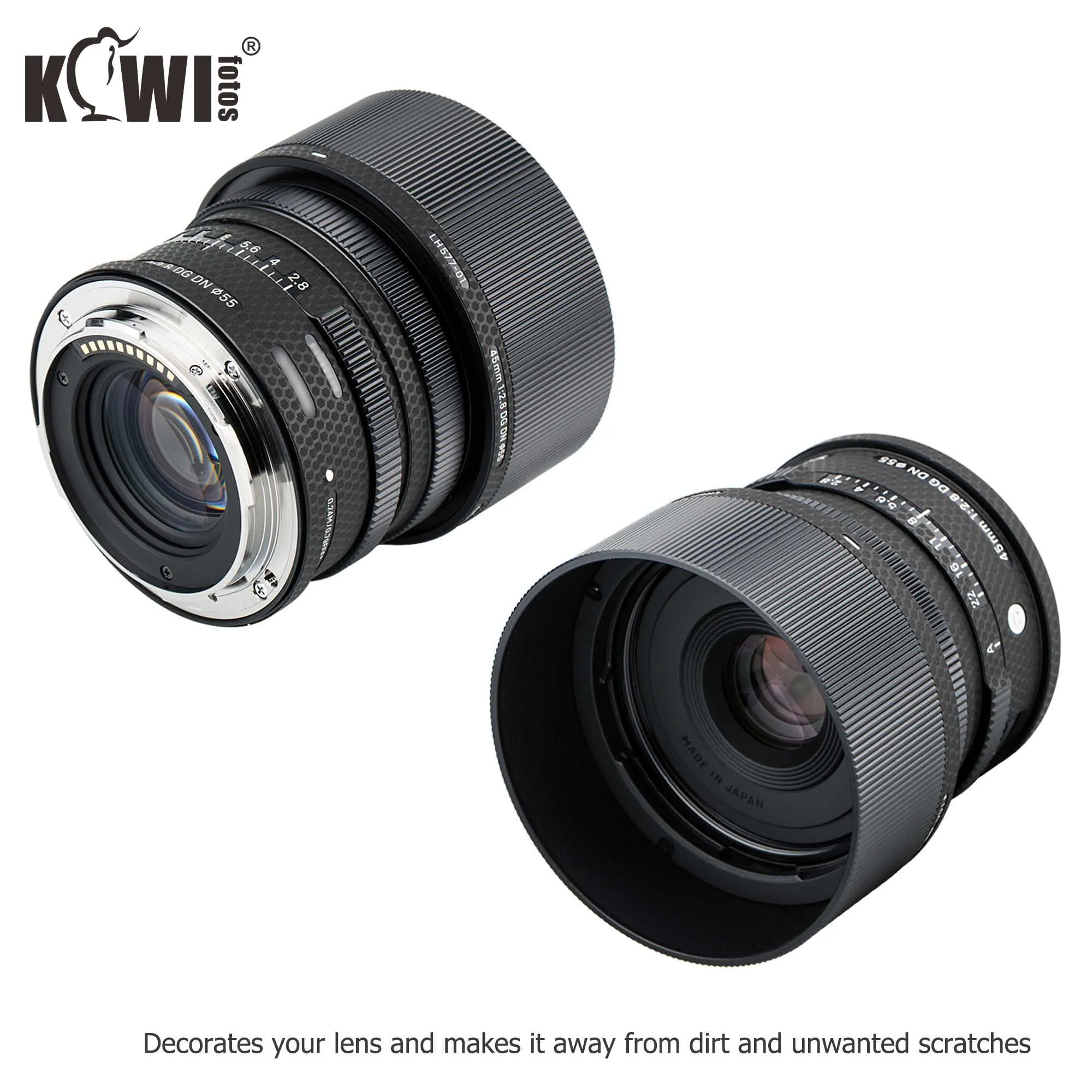 KIWI-عدسة مضادة للانزلاق وغطاء للغطاء ، فيلم واقي للبشرة سيجما 45 مللي متر f/2.8 DG DN ، عدسة معاصرة 3 متر ، ملصق مصفوفة سوداء
