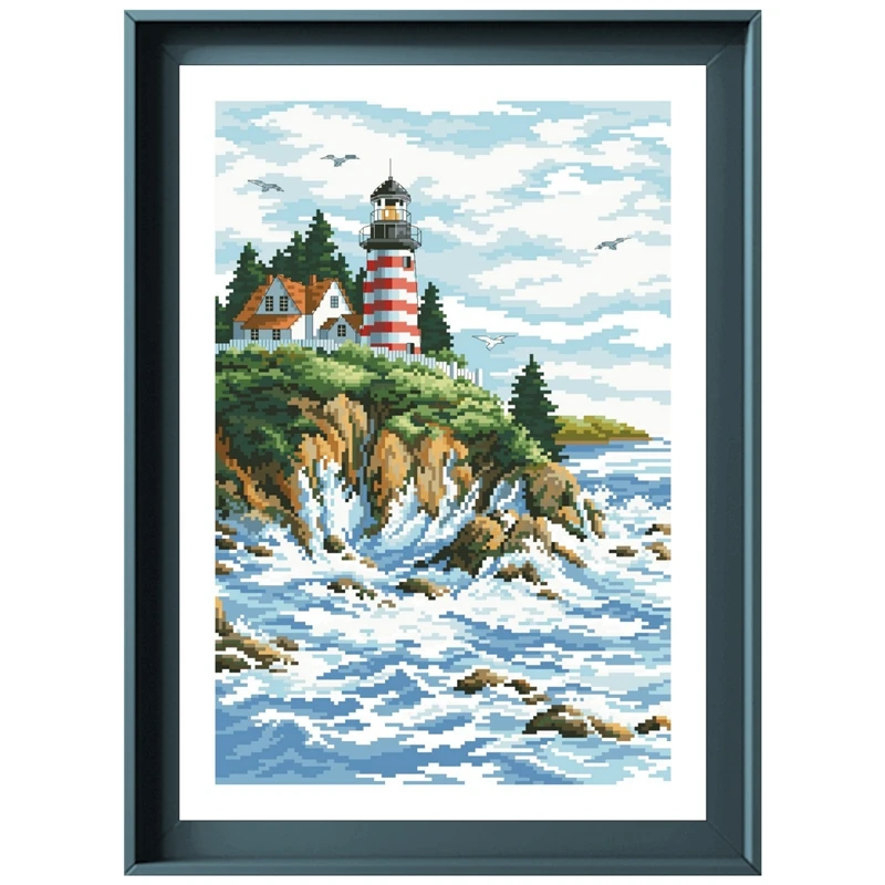 Dreampattern Lands end cross stitch kits lighthouse in the sea pattern design 18ct 14ct 11ct unprint canvas embroidery DIY