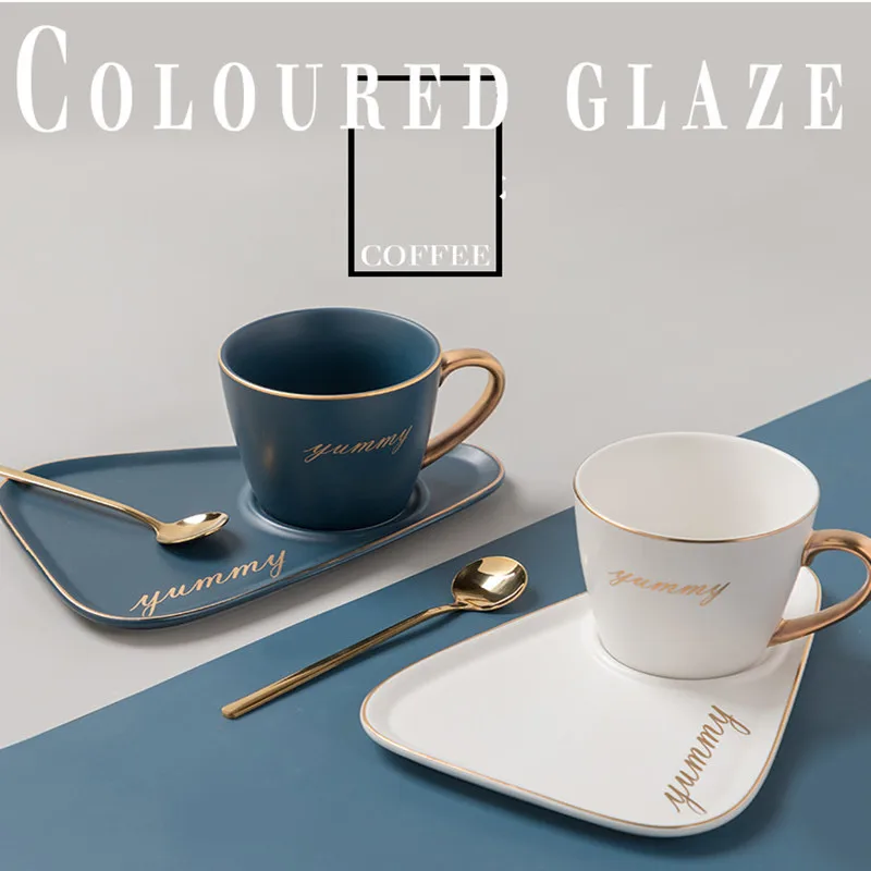 

Luxury Ceramic Coffee Cup Design Sense Cup and Saucer Set with Spoon Gift Box Packaging Afternoon Tea Mug Birthday Couple Gift