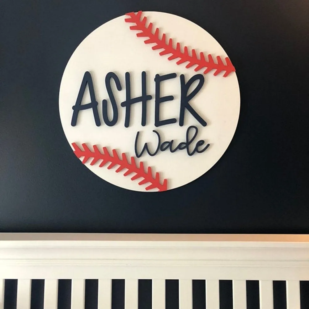 

Personalize kids name 16" baseball Round Nursery Sign - custom baseball Name Wood Sign - Nursery wood hangings baby shower gift