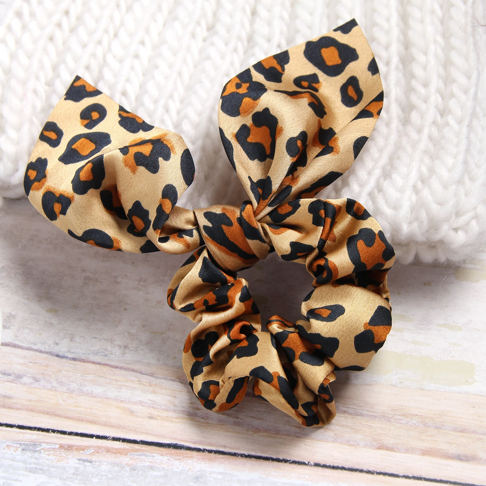 Fashion Women Girls Bowknot Elastic Hair Bands Leopard Printted  Headband Hair Ties Ponytail Holder Rabbit Ears Hair Accessorie