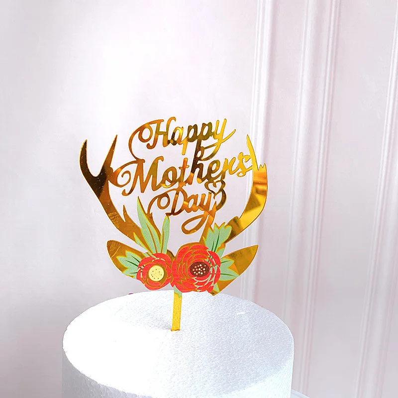 Nuovi fiori colorati Happy Birthday Cake Topper acrilico dorato festa di compleanno decorazione Dessert per Baby shower forniture da forno