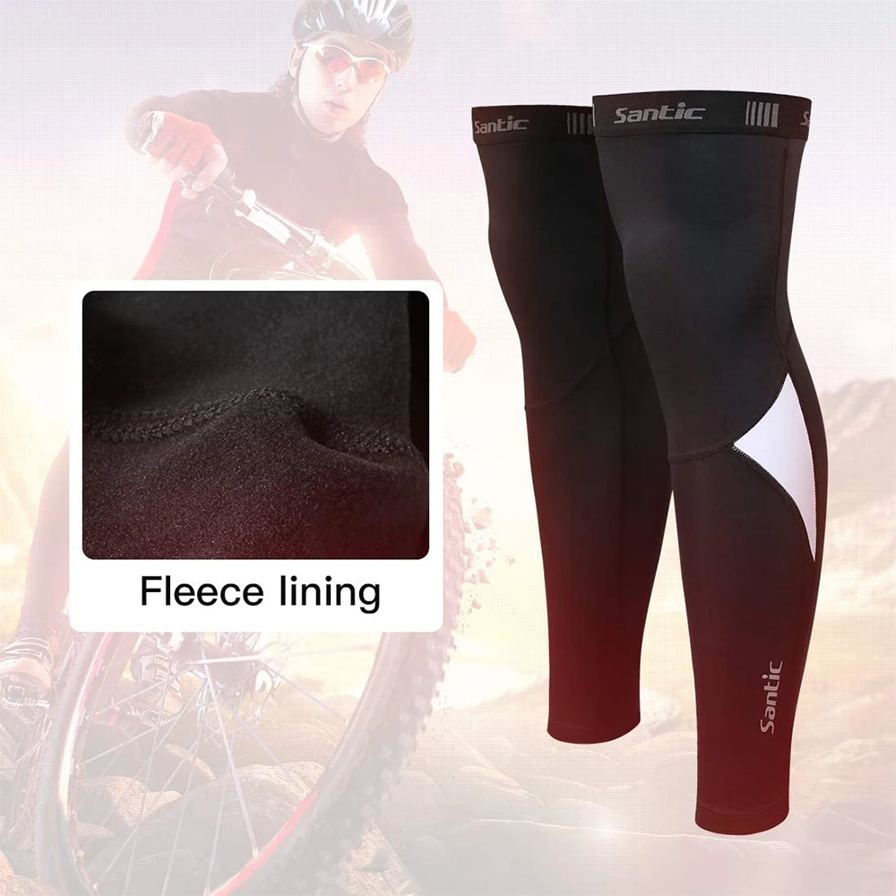 Santic Cycling Leg Warmers Thermal Fleece Windproof Soft Shell Knee Sleeve Breathable MTB Mountain Bike Protect Cover Asian Size