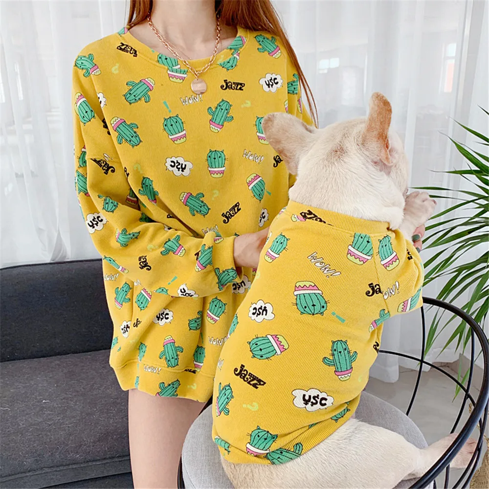 Miflame Cute Cartoon Pet Thin Sweater Dog And Owner Matching Outfits Bulldog Pug Corgi Pullover Casual Family Small Dogs Clothes