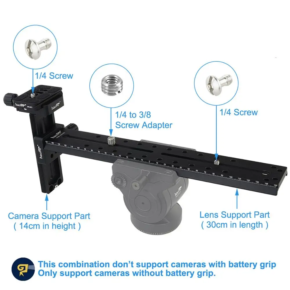 Haoge 300mm T-type Telephoto Lens Support Bracket for Benro KH-25 KH-26 S2 S4 S6 S8，Sirui VH15 VH10 VH-20 BCH-20 V125