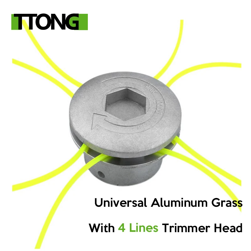 Universal Aluminum Grass Trimmer Head With 4 Lines Brush Cutter Head Thread Nylon Grass Cutting Line Head for Lawn Mower Silver