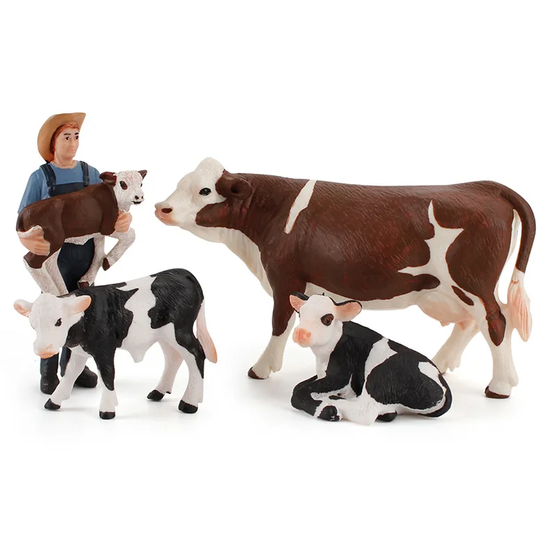 Farm Kawaii Simulation Mini Milk Cow Cattle Bull Calf Plastic Animal Model Figurine Toy Figures Home Decor Gift for Kids