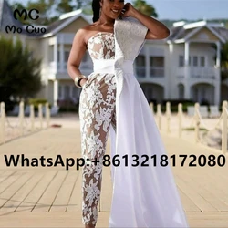 2021 Jumpsuit Pants Wedding Dresses Long Lace Appliques Bow Satin Boho vestido de Women Bridal Gowns