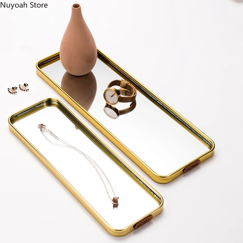 Nordic Style Light Luxury Gold Mirror Surface Tray Home Jewelry Tray Storage Tray Storage Tray Living Room Decoration Ornaments