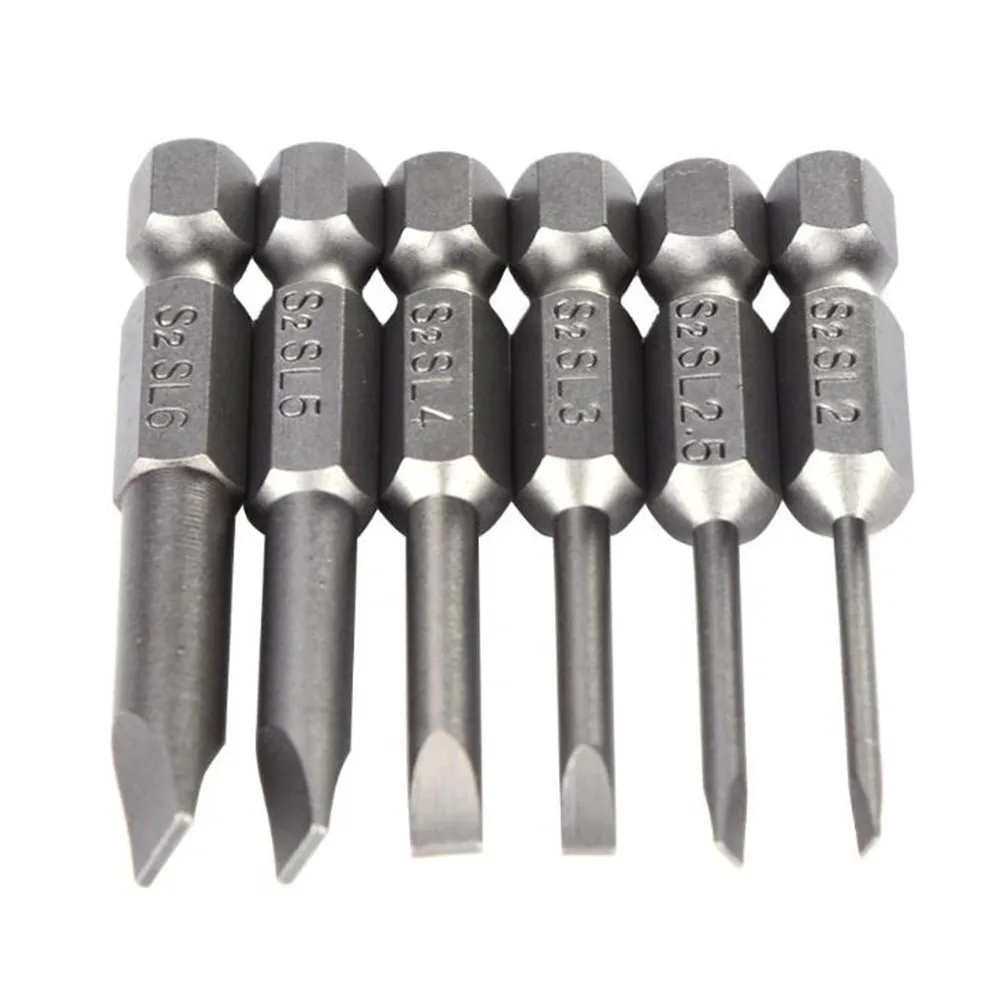 6pcs 50mm Slotted Tip Screwdriver Bit S2 Alloy Steel Flat Head Slotted Magnetic Screwdrive Hand Repair Kits Tools