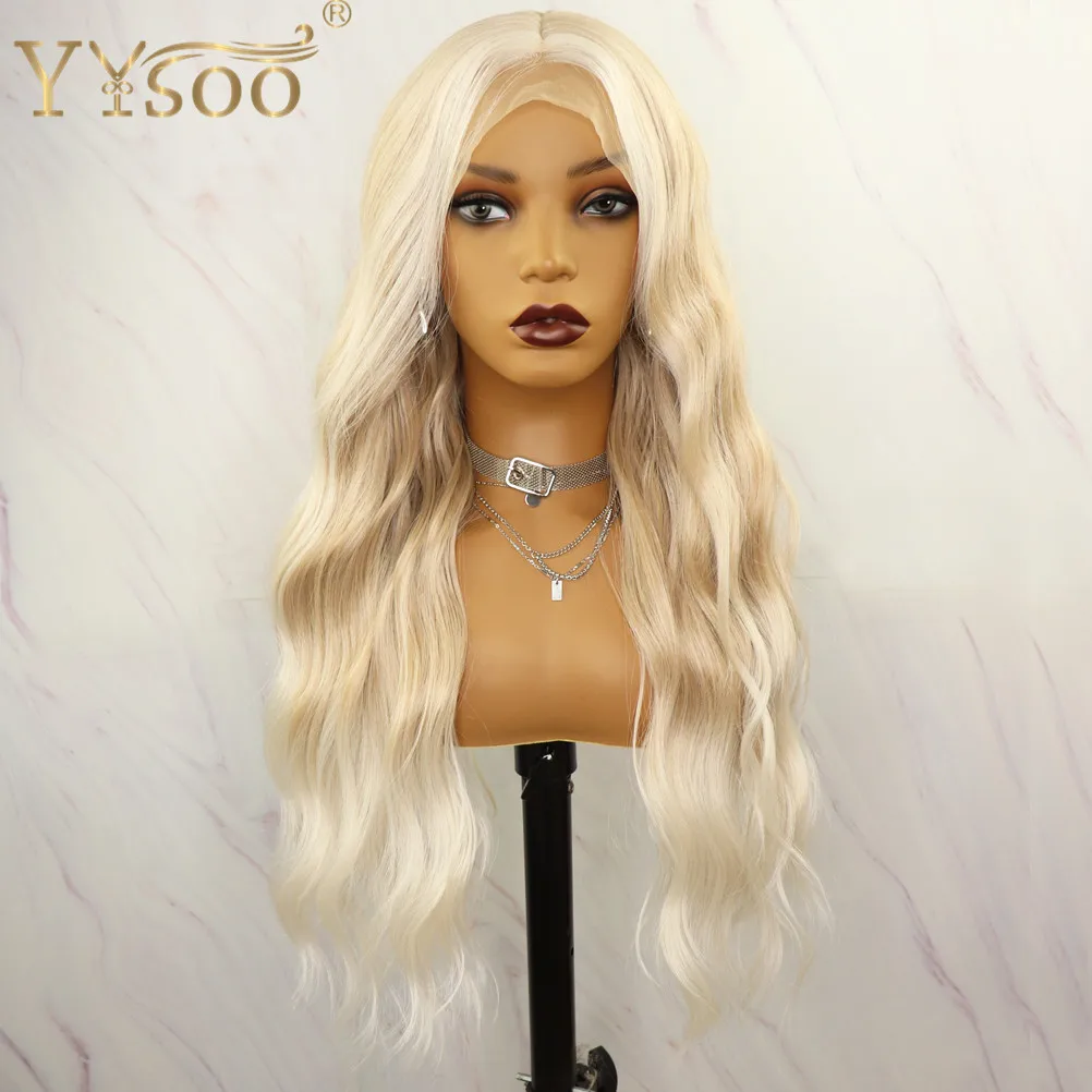 YYsoo Long 13x4 Futura Hair Baylayage Color Synthetic Lace Front Wigs Japan Fiber 60/103# Blonde Highlight Replacement Women Wig