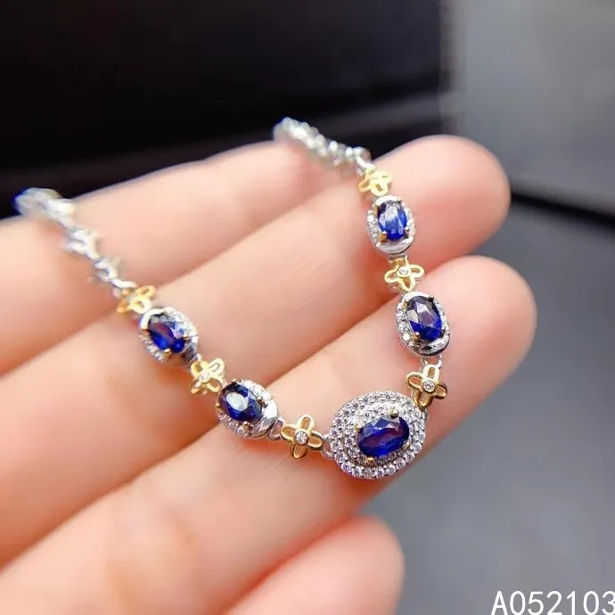 KJJEAXCMY fine jewelry 925 sterling silver inlaid natural sapphire Women's elegant fresh gem two color Bracelet support detectio