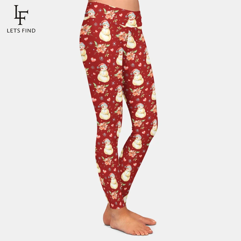 LETSFIND – legging taille haute élastique pour femme, pantalon de Fitness, bonhomme de neige, impression numérique, haute qualité, automne et hiver